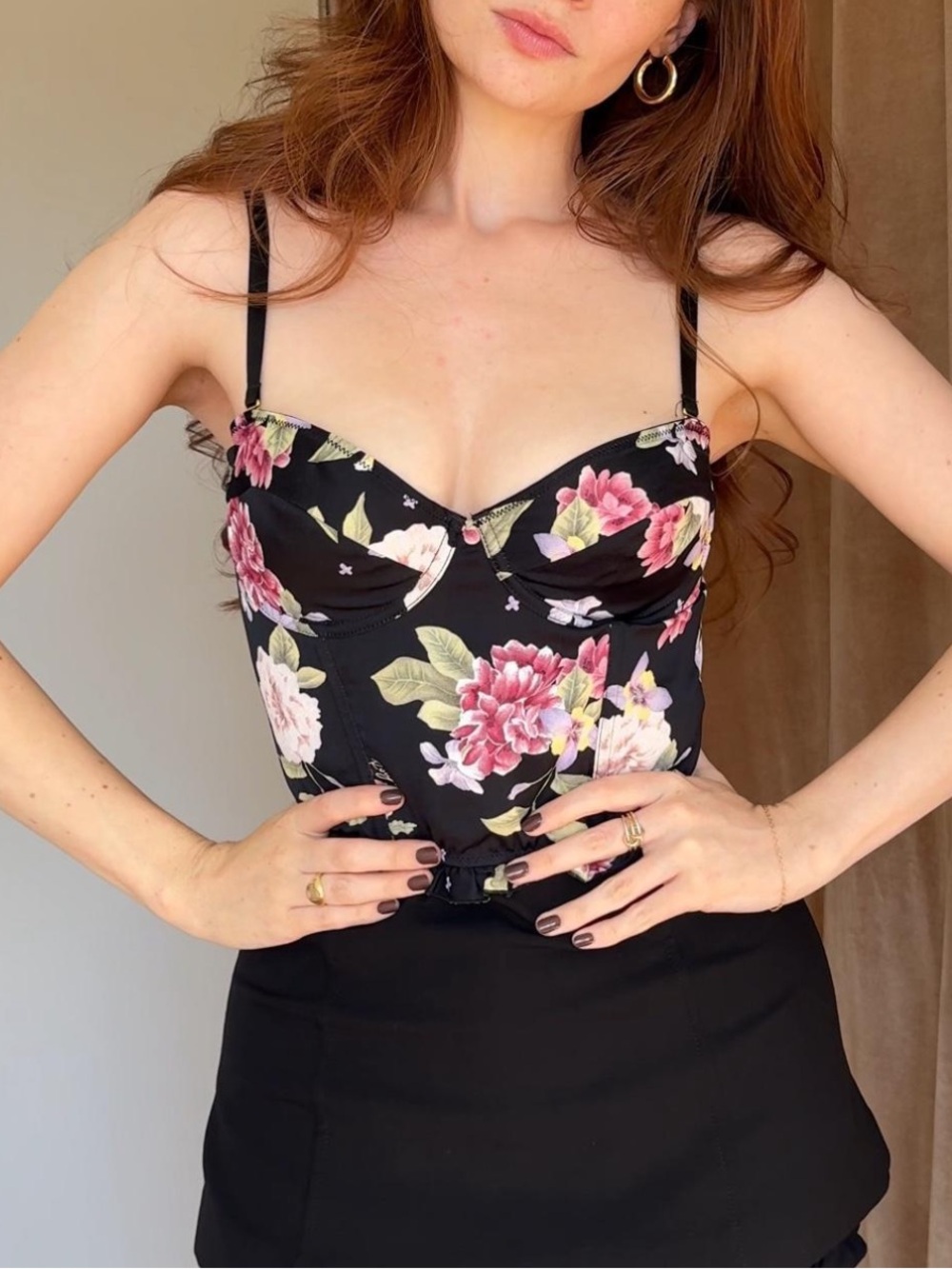 Rouje black floral bustier top